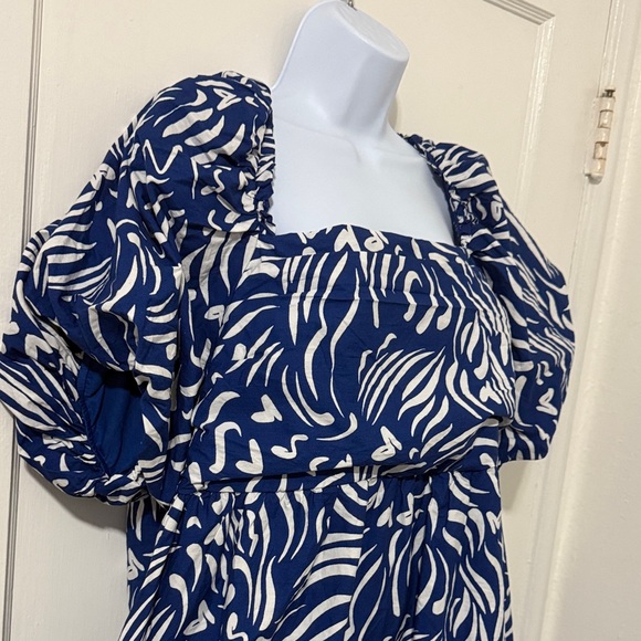 Primark Blue and White Patterned Cotton Dress with Orange Accents - Picture 4 of 14